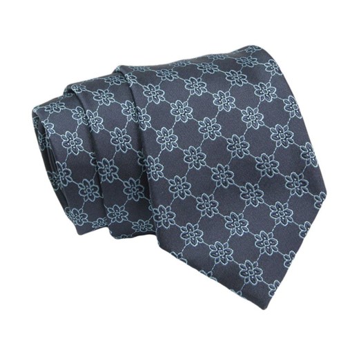 Klasyczny Krawat, Granatowo-Niebieski w Kwiatki, Męski, 7cm -Angelo di Monti KRADM1851 ze sklepu JegoSzafa.pl w kategorii Krawaty - zdjęcie 132006931