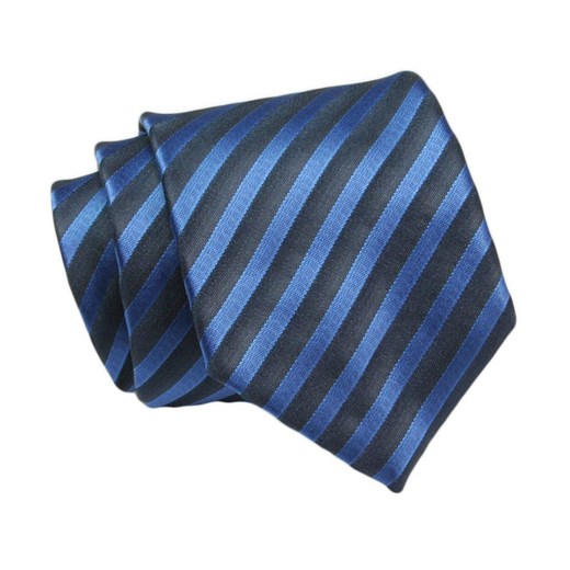 Klasyczny Krawat, Granatowo-Niebieski w Paski, Prążki, Męski, 7cm -Angelo di Monti KRADM1875 ze sklepu JegoSzafa.pl w kategorii Krawaty - zdjęcie 132006933