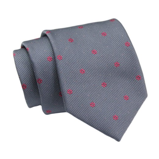 Klasyczny Krawat, Granatowy w Czerwone Kwiatki, Męski, 7cm -Angelo di Monti KRADM1856 ze sklepu JegoSzafa.pl w kategorii Krawaty - zdjęcie 132006943