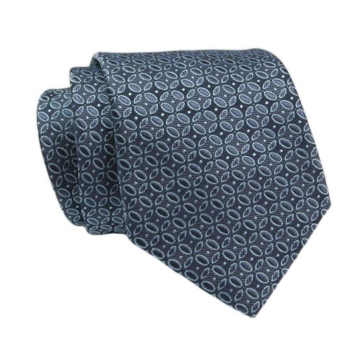 Klasyczny Krawat, Męski, Granatowo-Niebieski Wzór Geometryczny, 7cm -Angelo di Monti KRADM1872 ze sklepu JegoSzafa.pl w kategorii Krawaty - zdjęcie 132006961