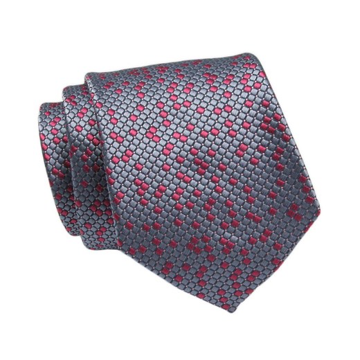 Klasyczny Krawat, Męski, Szaro-Czerwony, Geometryczny Wzór, 7cm -Angelo di Monti Angelo Di Monti JegoSzafa.pl
