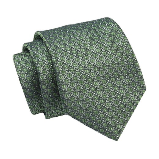 Klasyczny Krawat, Oliwkowy w Kwiatki, Zielony, Męski, 7cm -Angelo di Monti Angelo Di Monti JegoSzafa.pl