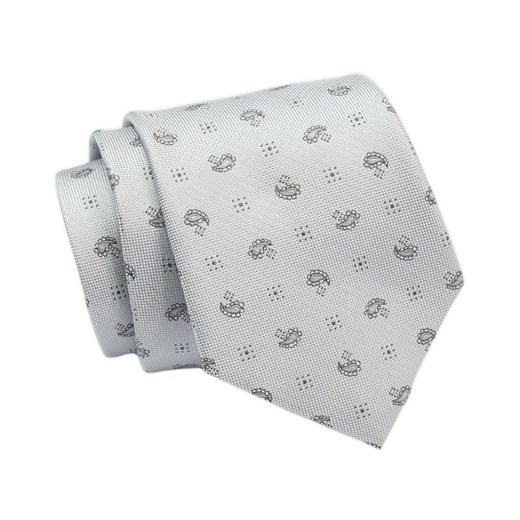 Klasyczny Krawat, Szary w Paisley, Łezki, Męski, 7cm -Angelo di Monti KRADM1890 ze sklepu JegoSzafa.pl w kategorii Krawaty - zdjęcie 132006991