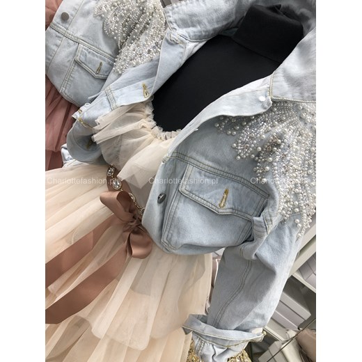 Sukienka tiulowa z paskiem w kolorze waniliowym A1329 Susu S/36 Charlotte Fashion