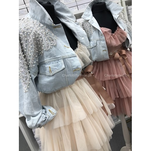Sukienka tiulowa z paskiem w kolorze waniliowym A1329 Susu L/40 Charlotte Fashion