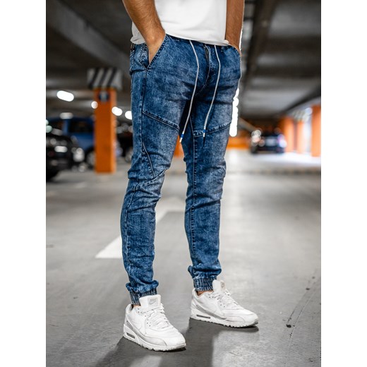 Granatowe joggery spodnie jeansowe męskie Denley TF125 L okazyjna cena Denley