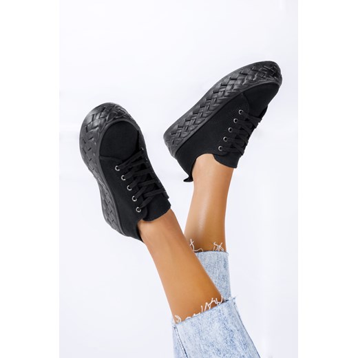 Czarne trampki creepersy na ozdobnej platformie buty sportowe sznurowane Casu Casu 37 Casu.pl promocyjna cena