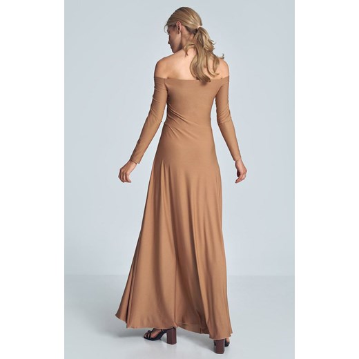Sukienka długa M707, Kolor beżowy, Rozmiar L, Figl Figl XL Primodo