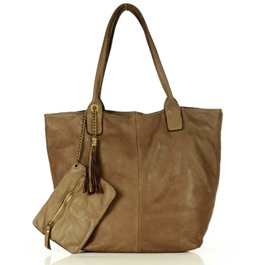 MARCO MAZZINI Torebka shopper bag z portfelem geniune leather ciemny beż khaki uniwersalny okazyjna cena Verostilo