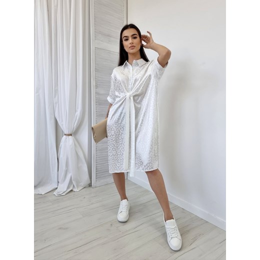 Sukienka koszulowa  satyna PANTHER biała L/XL Ottanta L/XL Ottanta