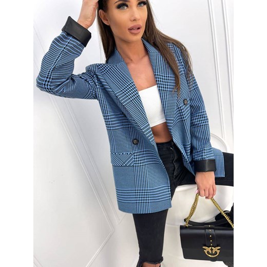 Niebiesko-czarny żakiet damski oversize w kratkę EDAN NEO. M lafemmeboutique.pl