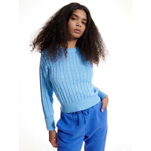 Reserved - Sweter z ozdobnym splotem - Niebieski Reserved L Reserved