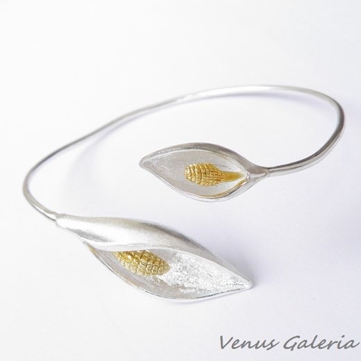 Bransoletka srebrna  - Satynowa lilia mała venus-galeria bialy codzienny