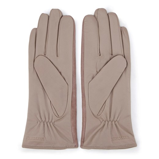 Damskie rękawiczki skórzane z zamszowymi wstawkami beżowe ze sklepu WITTCHEN w kategorii Rękawiczki damskie - zdjęcie 132449440