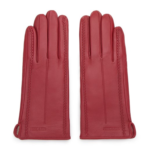 Damskie rękawiczki skórzane z fantazyjnymi szwami czerwone ze sklepu WITTCHEN w kategorii Rękawiczki damskie - zdjęcie 132449460