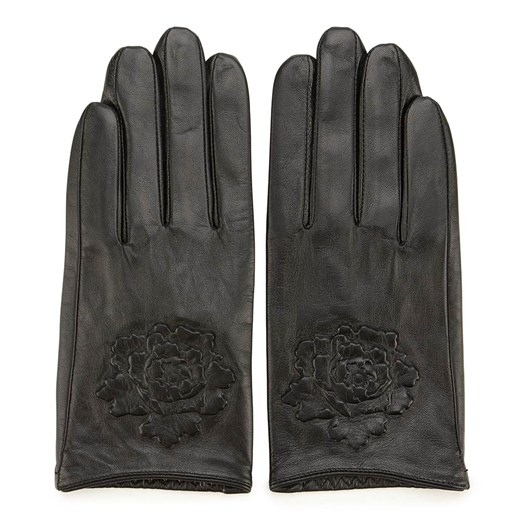 Damskie rękawiczki skórzane z wytłoczoną różą czarne ze sklepu WITTCHEN w kategorii Rękawiczki damskie - zdjęcie 132449552