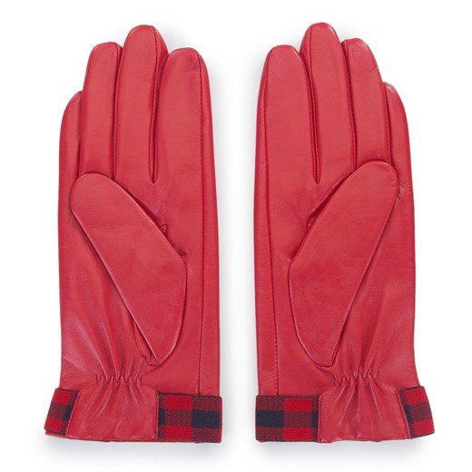 Damskie rękawiczki skórzane ze wstawkami w kratę czerwono-granatowe ze sklepu WITTCHEN w kategorii Rękawiczki damskie - zdjęcie 132449671