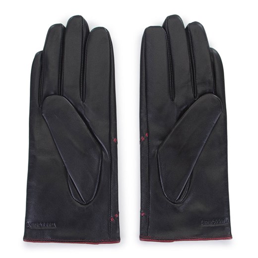 Damskie rękawiczki skórzane z kolorowym rzemieniem czarne ze sklepu WITTCHEN w kategorii Rękawiczki damskie - zdjęcie 132449672