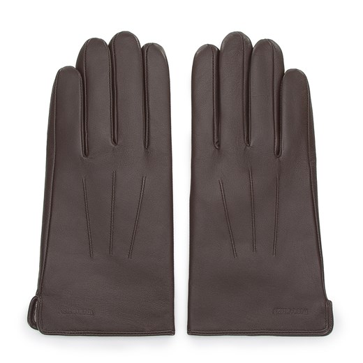 Męskie rękawiczki skórzane z przeszyciami brązowe ze sklepu WITTCHEN w kategorii Rękawiczki męskie - zdjęcie 132449811