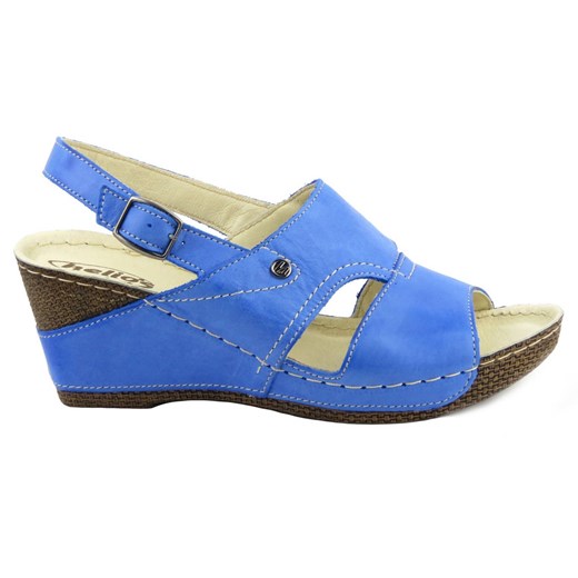 Wygodne sandały damskie na koturnie - HELIOS Komfort 217, niebieskie Helios Komfort 39 wyprzedaż ulubioneobuwie
