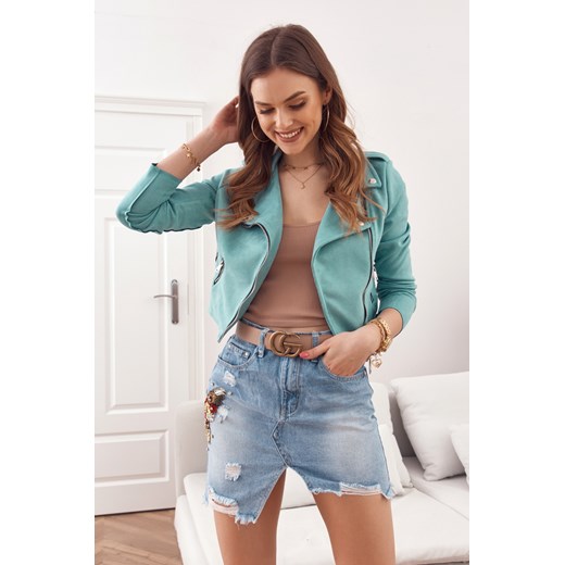 Jeansowa mini spódniczka z haftem 11120 S wyprzedaż fasardi.com