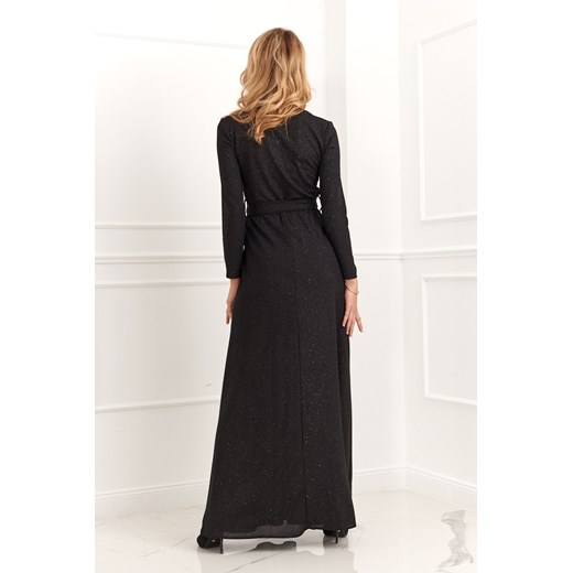 Wieczorowa sukienka wiązana w talii czarna 13900 S okazja fasardi.com