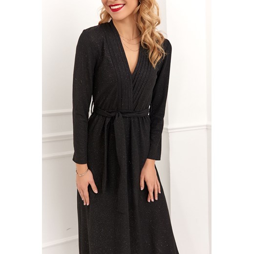 Wieczorowa sukienka wiązana w talii czarna 13900 S promocyjna cena fasardi.com