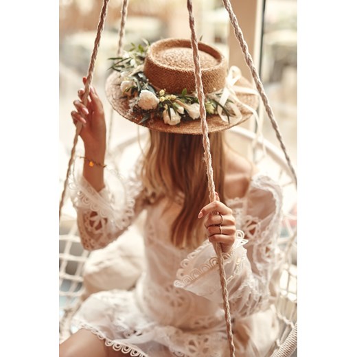 Boho sukienka w haftowane wzory ekri 3239 M/L fasardi.com