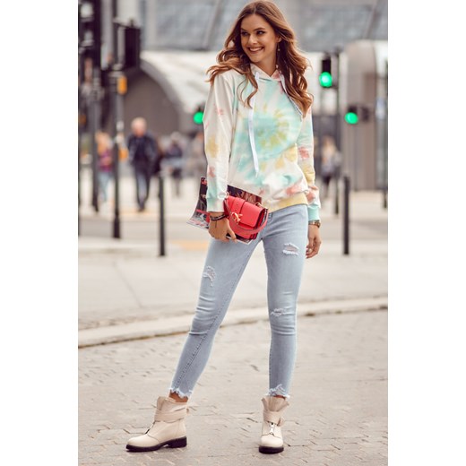 Kolorowa bluza z kapturem tie dye biała FI576 UNIW fasardi.com