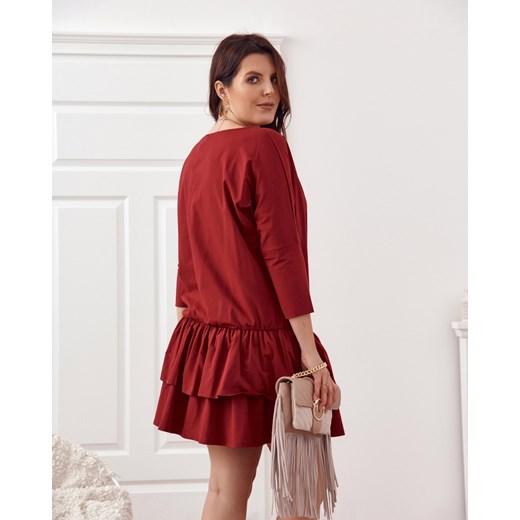 Sukienka z falbanami Plus Size bordowa FK561 4XL wyprzedaż fasardi.com