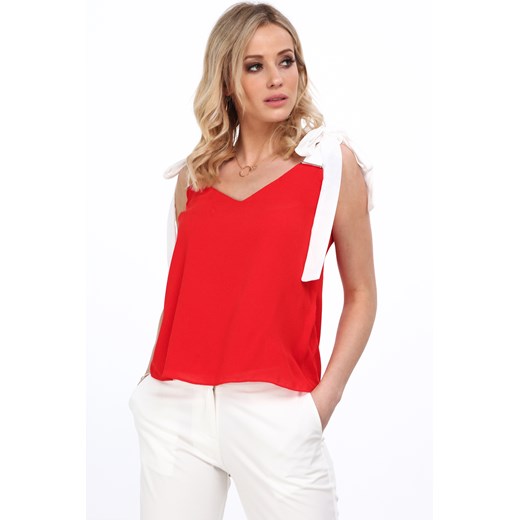 Czerwona elegancka bluzka z wiązaniem na ramionach MP15998 S okazja fasardi.com