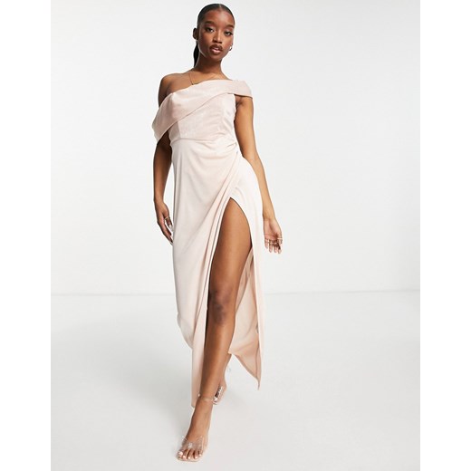ASOS DESIGN – Sukienka maxi w kolorze szampana z gorsetową górą i odsłoniętym 38 Asos Poland