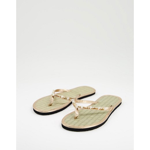Accessorize – Różowozłote japonki z kryształkami z trawy morskiej-Złoty Accessorize 36-37 Asos Poland