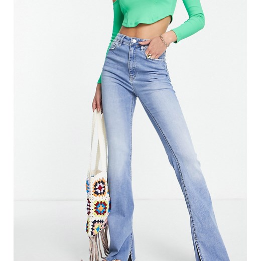 Stradivarius Tall – Elastyczne jeansowe dzwony z rozcięciem w niebieskim kolorze 42 Asos Poland