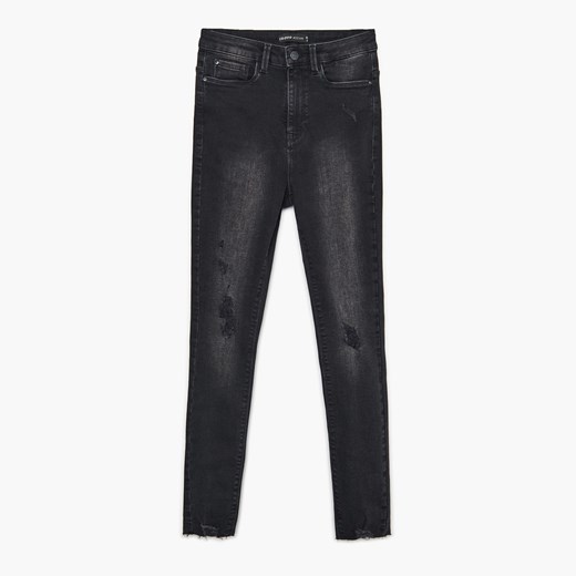 Cropp - Ciemnoszare jeansy super high waist - Szary Cropp 42 okazja Cropp