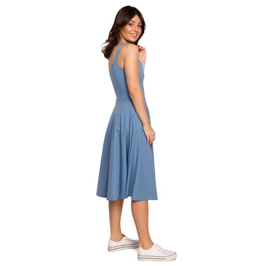 B218 Sukienka rozkloszowana na cienkich ramiączkach - niebieska Be S (36) Świat Bielizny