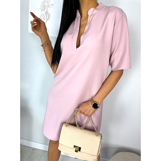 Pudrowa Sukienka z Dekoltem V 7511-87-F Modnakiecka.pl 40 ModnaKiecka.pl