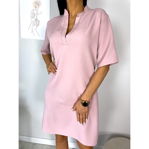 Pudrowa Sukienka z Dekoltem V 7511-87-F Modnakiecka.pl 48 ModnaKiecka.pl