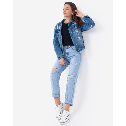 Niebieska damska kurtka jeansowa z przetarciami - odzież Royalfashion.pl S - 36 royalfashion.pl