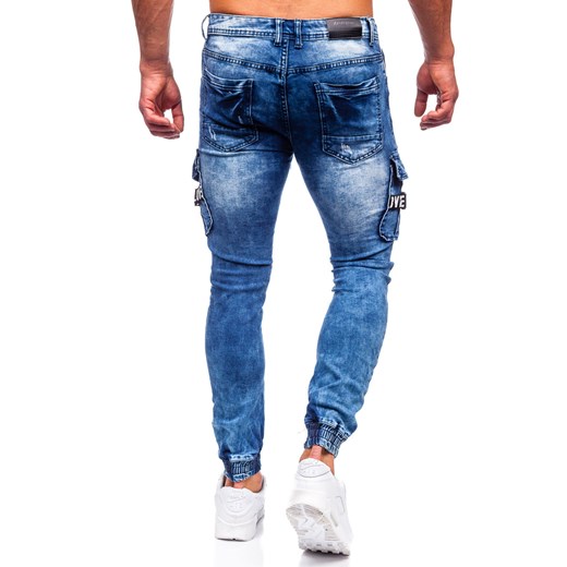 Granatowe jeansowe joggery bojówki spodnie męskie slim fit Denley E9639 38/2XL Denley okazja