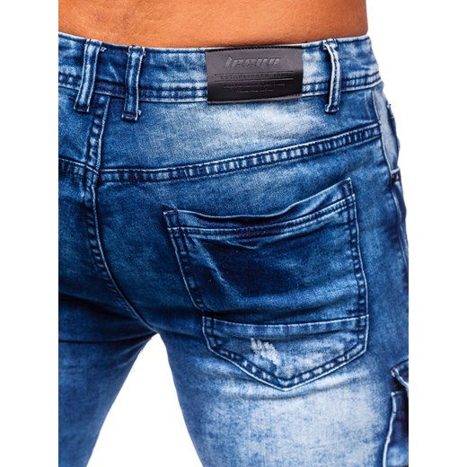 Granatowe jeansowe joggery bojówki spodnie męskie slim fit Denley E9639 30/S wyprzedaż Denley