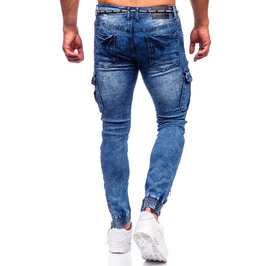Granatowe jeansowe joggery bojówki spodnie męskie slim fit Denley E9653 28/XS Denley okazja