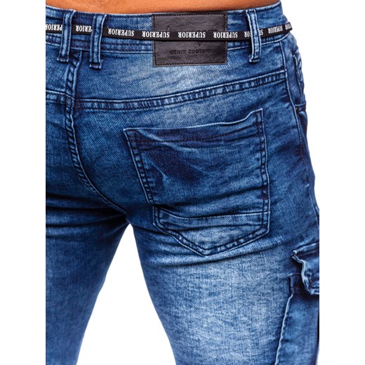 Granatowe jeansowe joggery bojówki spodnie męskie slim fit Denley E9653 30/S okazyjna cena Denley