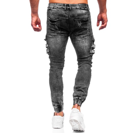 Czarne jeansowe joggery bojówki spodnie męskie slim fit Denley E9656 32/M Denley wyprzedaż