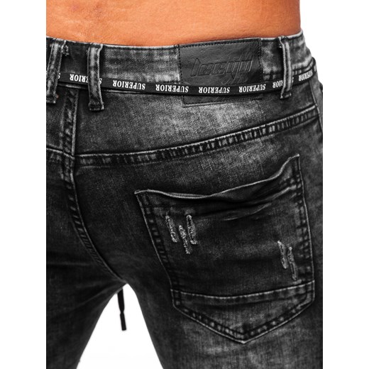 Czarne jeansowe joggery bojówki spodnie męskie slim fit Denley E9656 36/XL wyprzedaż Denley