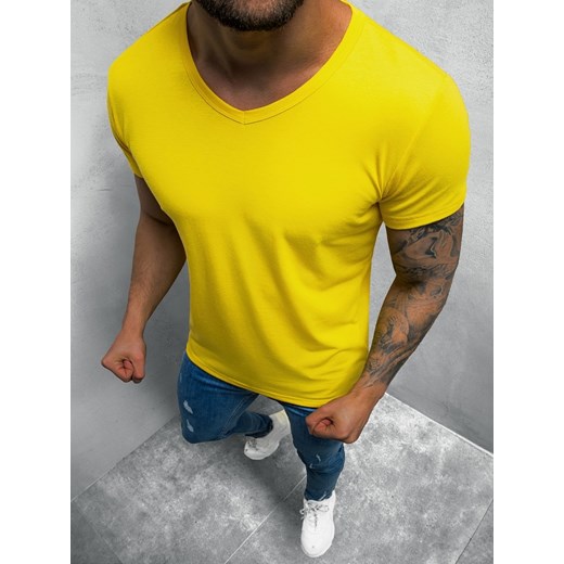 T-Shirt męski bez nadruku żółty OZONEE JS/712007/33 ze sklepu ozonee.pl w kategorii T-shirty męskie - zdjęcie 132829983