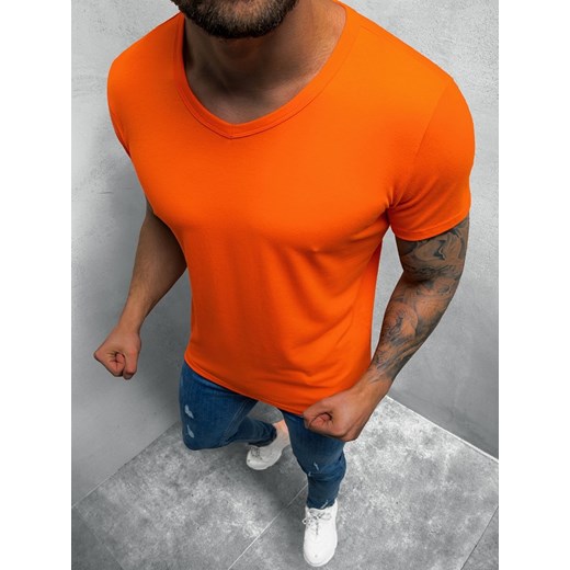 T-Shirt męski bez nadruku pomarańczowy OZONEE JS/712007/32 ze sklepu ozonee.pl w kategorii T-shirty męskie - zdjęcie 132830002