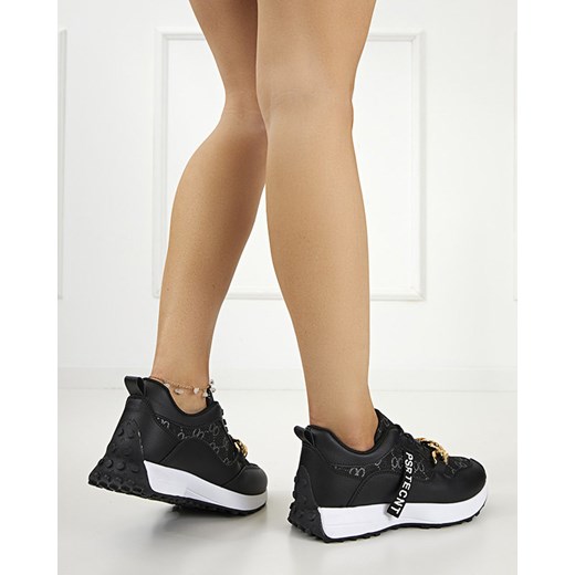 Czarne sneakersy damskie z printem Philly- Obuwie Royalfashion.pl 37 royalfashion.pl