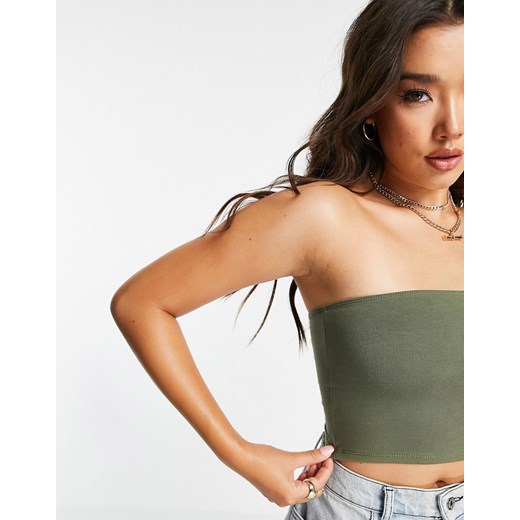 ASOS DESIGN – Krótki top bandeau z bawełny organicznej w kolorze khaki-Zielony 34 Asos Poland