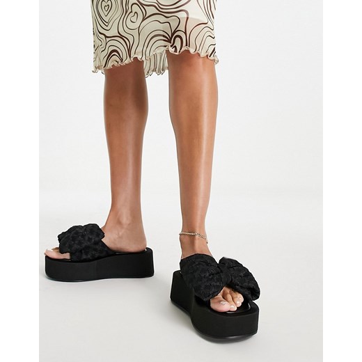 ASOS DESIGN – Teach – Czarne klapki na płaskiej platformie z kokardą-Black 37 Asos Poland